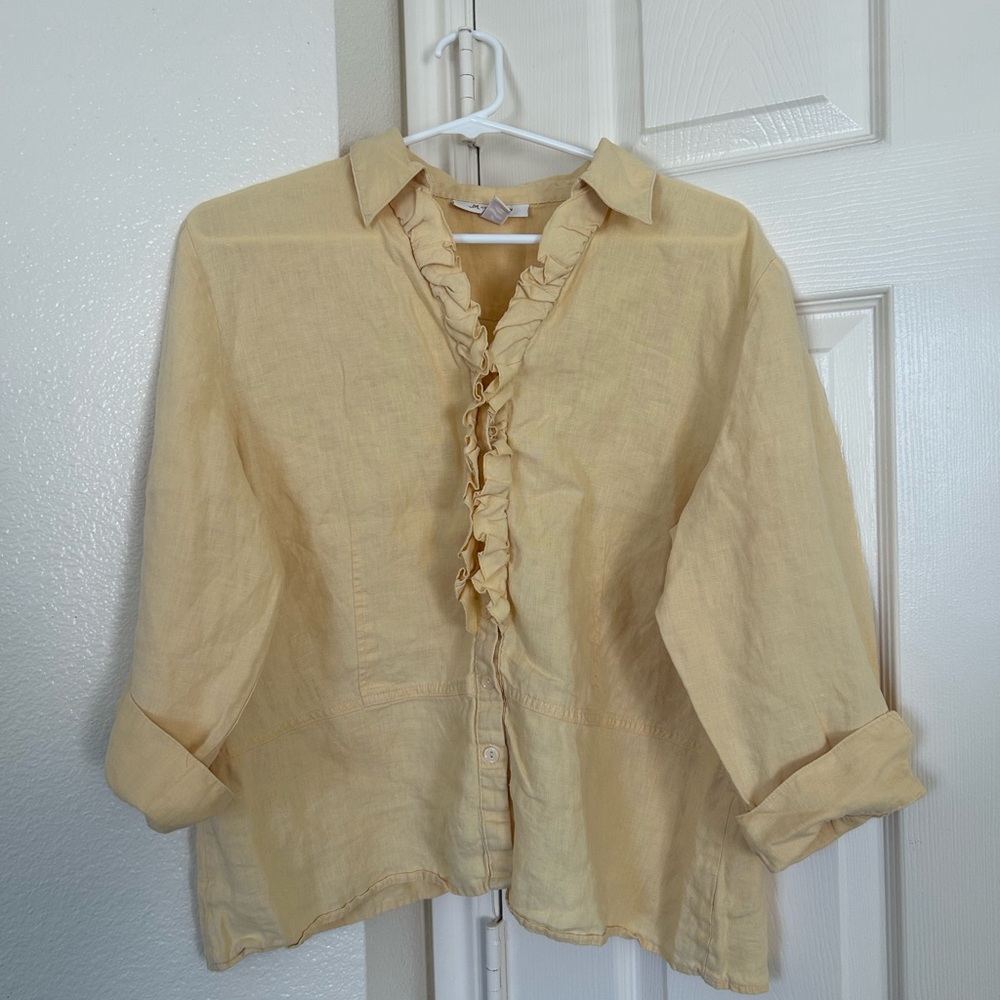 JM Collection Light Yellow Linen Blouse